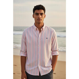 🌴 PREPPY VIBES | Vineyard Vines XL Peachy Pink Stripe Button-Down